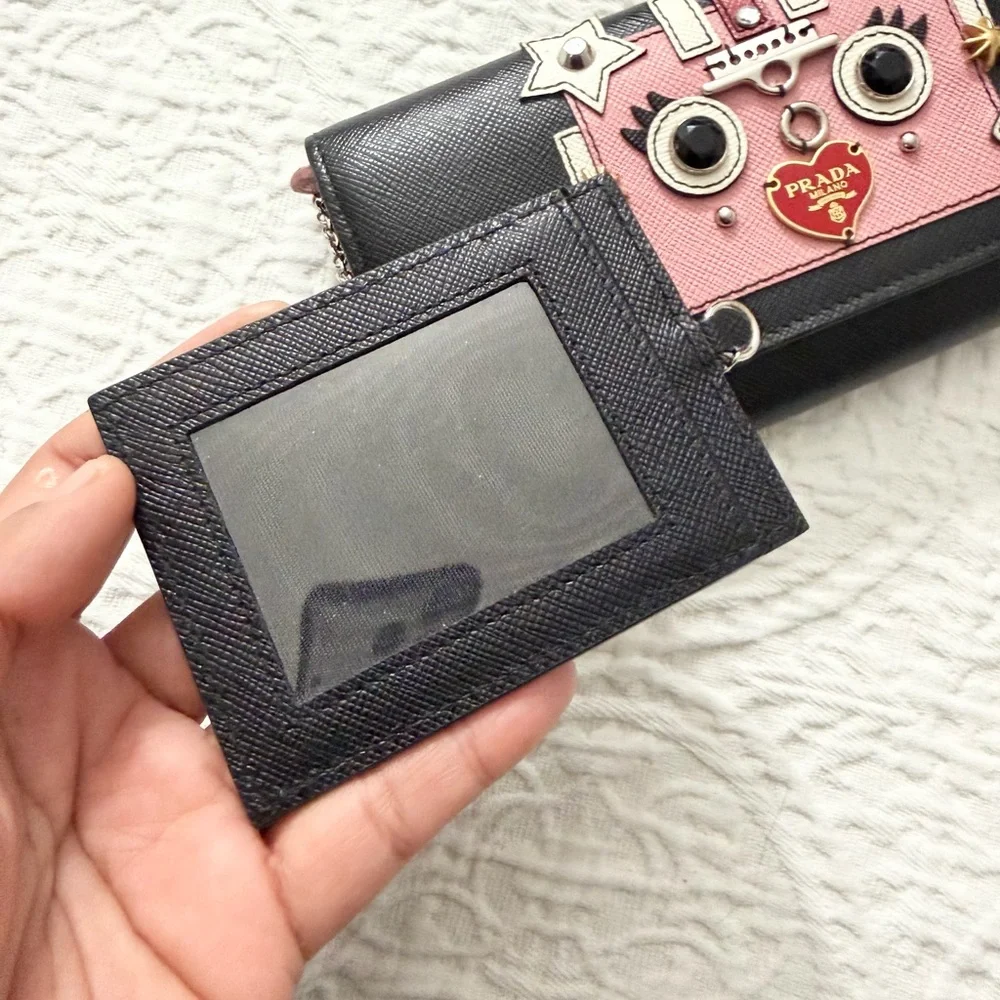 Prada Robot Black and Pink Embellished Saffiano Leather Wallet AUTHENTIC (Rare) - Picture 5 of 11